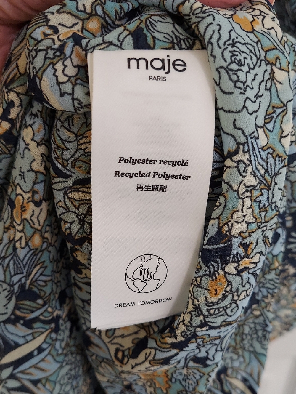 Maje Dress, NEW! Size Large (40FR), Blue Floral Print, Handkerchief Hem - Picture 16 of 16
